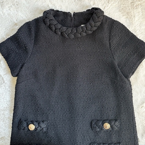 Tuckernuck Black Tweed Jackie Dress Textured Shift w/ Gold Button Detail XS - Picture 5 of 11
